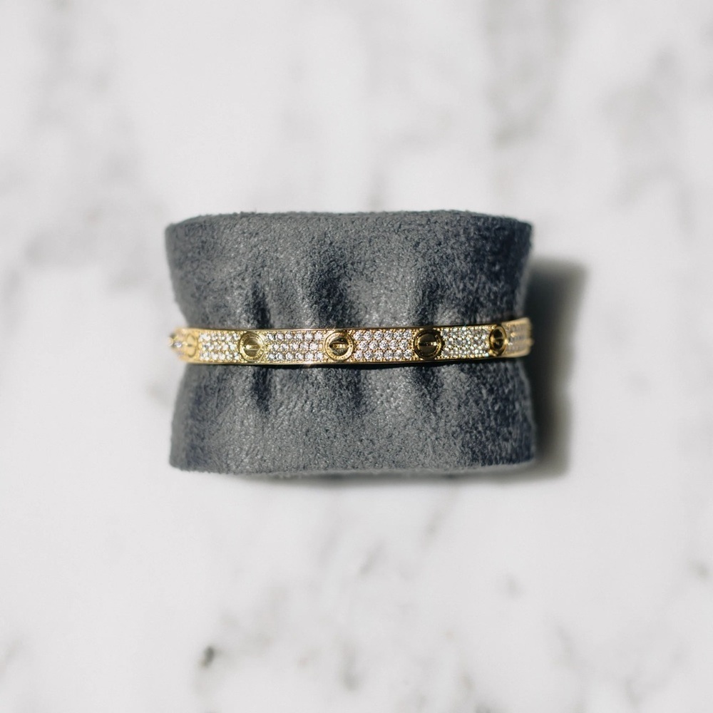 Gold Pave Diamond Screw Cuff Bangle Love Bracelet with Screwdriver - Picture 13 of 13